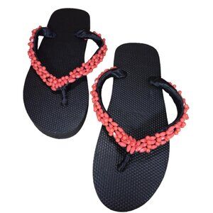 Beaded Flip Flops for Women Summer Style Sandals - (Pink 1)